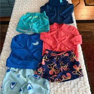 Set of 3 Boys Size 18 Months Rash Guard & Swim Trunks Shark Octopus Dinosaur